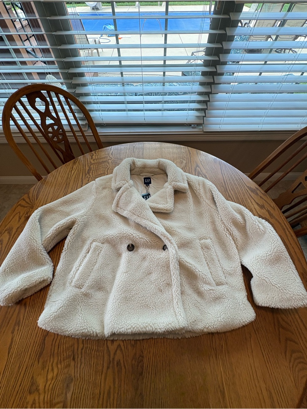 GAP NWT Cream Off White Teddy Jacket Super Plush Coat Faux Sherpa Size L